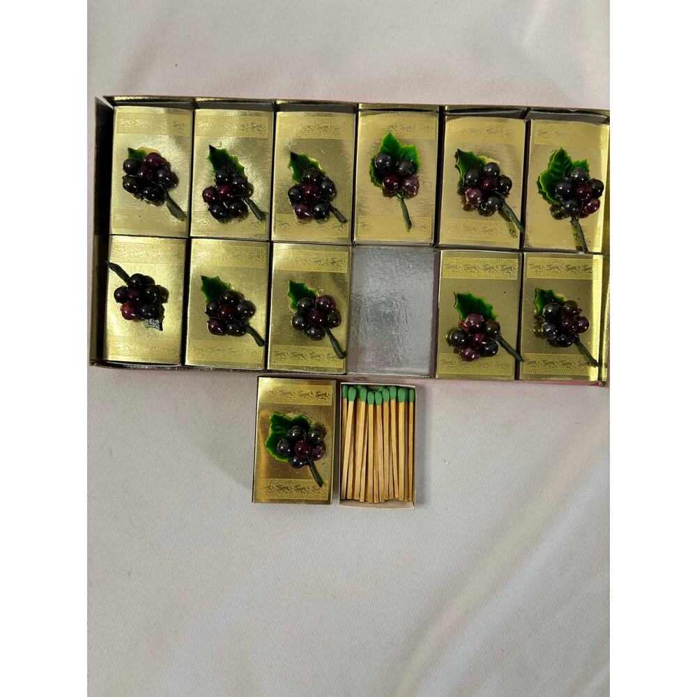 Vintage Gold Foil Holly Berry Decorative Matchbox Set of 12 Holiday Green Tip